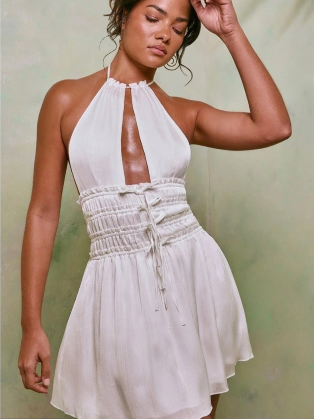Oh Polly Women's White Halter Neck Mini Dress